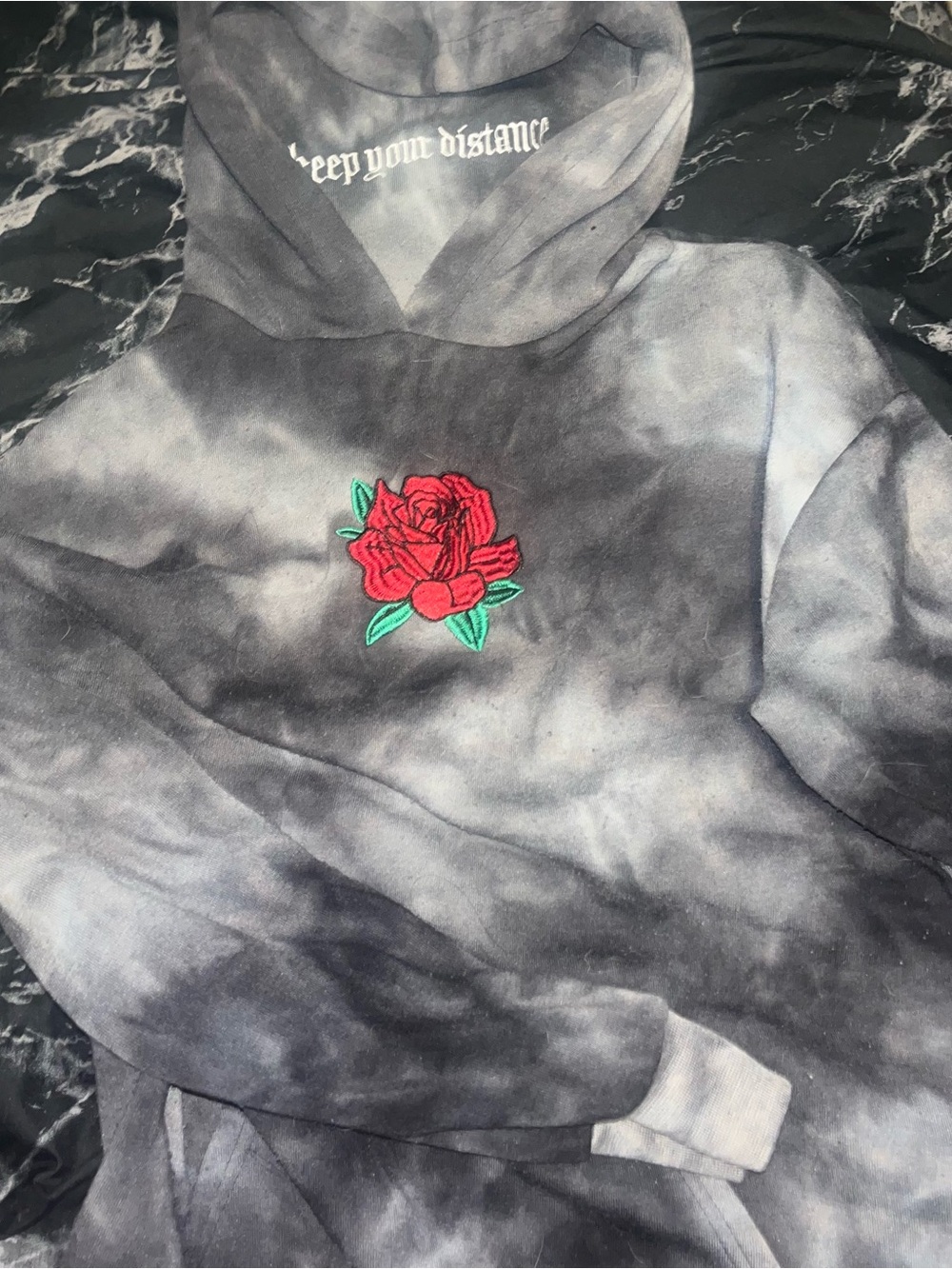 Rue21 Tie-Dye grey boyfriend Hoodie Embroidered Red Rose keep your distance xs